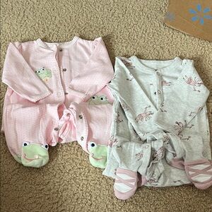 Charming Pink Frog and Gray ballerina Footies